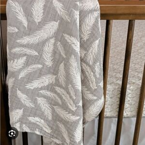 crane baby blanket grey feather